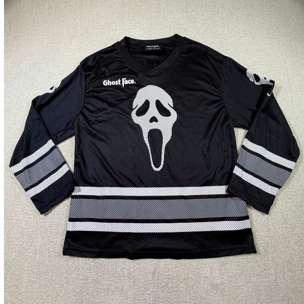 Ghost Face Men's XL Black White Halloween Icon 3/4 Sleeve Graphic Jersey Shirt
